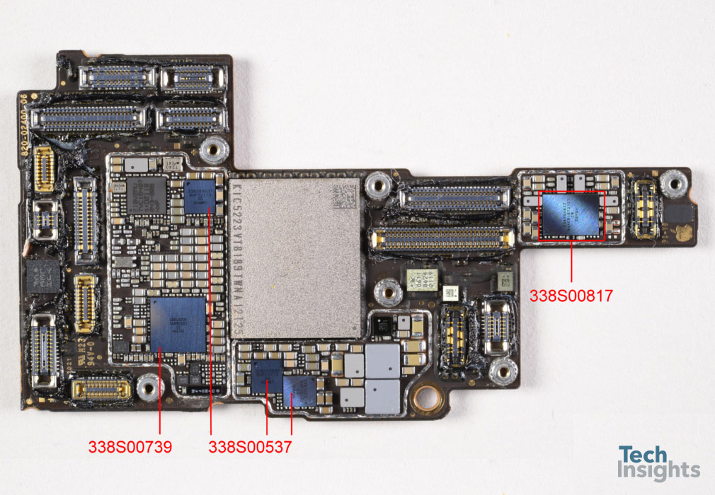 Location of 338S00817 and other Cirrus Logic Components on iPhone 13 Pro Max main board.