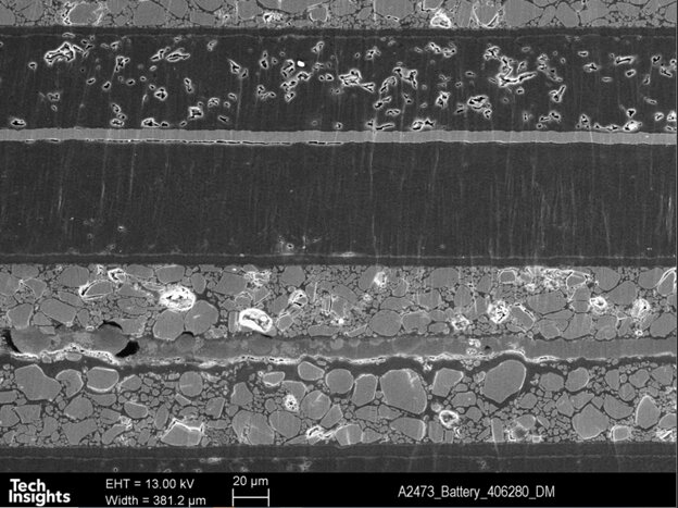 Figure 7 Detailed cell stack-up –SEM Cross Section of Apple watch series 7 (41 mm)’s battery.