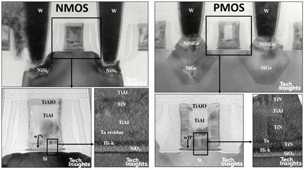 Figure 15: Cross-sections of Intel 45-nm transistors