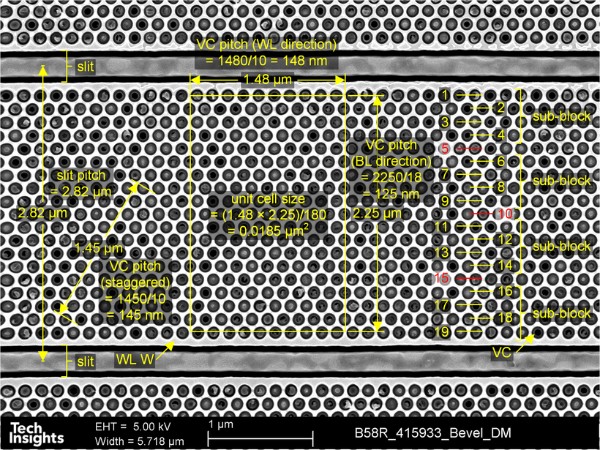 Top-down SEM image of Micron 232-L 3D NAND